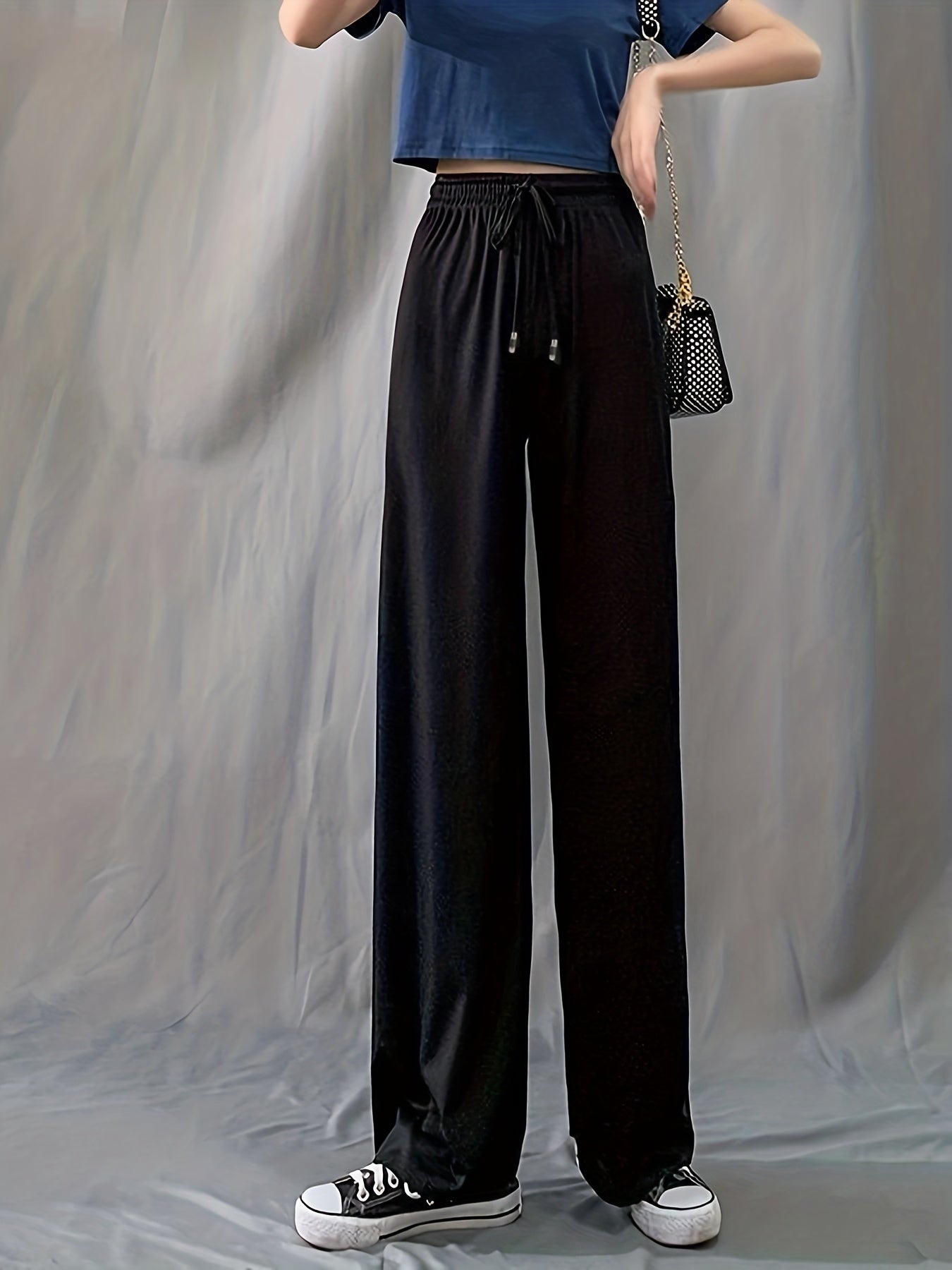 Wide Leg Drawstring Elastic Casual Pants Women's Athleisure