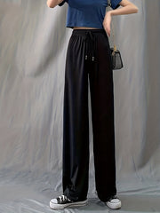 Wide Leg Drawstring Elastic Casual Pants Women's Athleisure