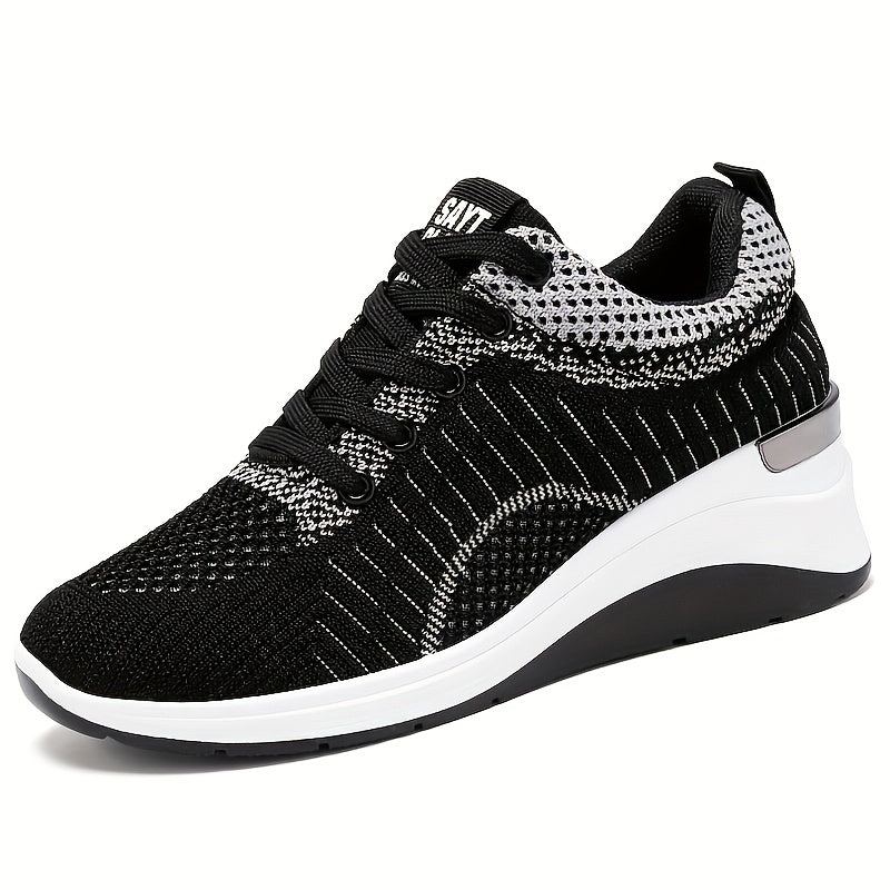 Women's Chunky Knit Sneakers Comfortable Height Increase Sports Shoes