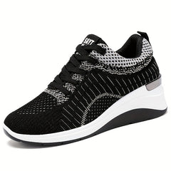 Women's Chunky Knit Sneakers Comfortable Height Increase Sports Shoes