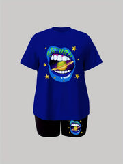 Lip & Planet Print Tee & Shorts Set