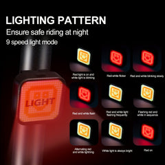 USB Rechargeable LED Bike Taillight 9 Modes 400mAh Heart Palm Smile