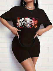 Lip & Letter Print Short Sleeve Top & Shorts Set