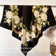 Flower Print Shawl Silk Square Scarf Neckerchief Bandana Hijab
