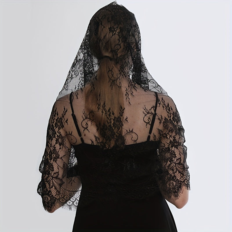 Floral Mantilla Veil Long Mature Head Covering For Bridal