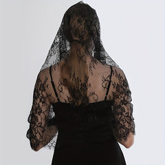 Floral Mantilla Veil Long Mature Head Covering For Bridal