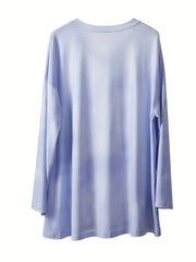 Women's Plus Cat Print Long Sleeve V Neck Tee Dress