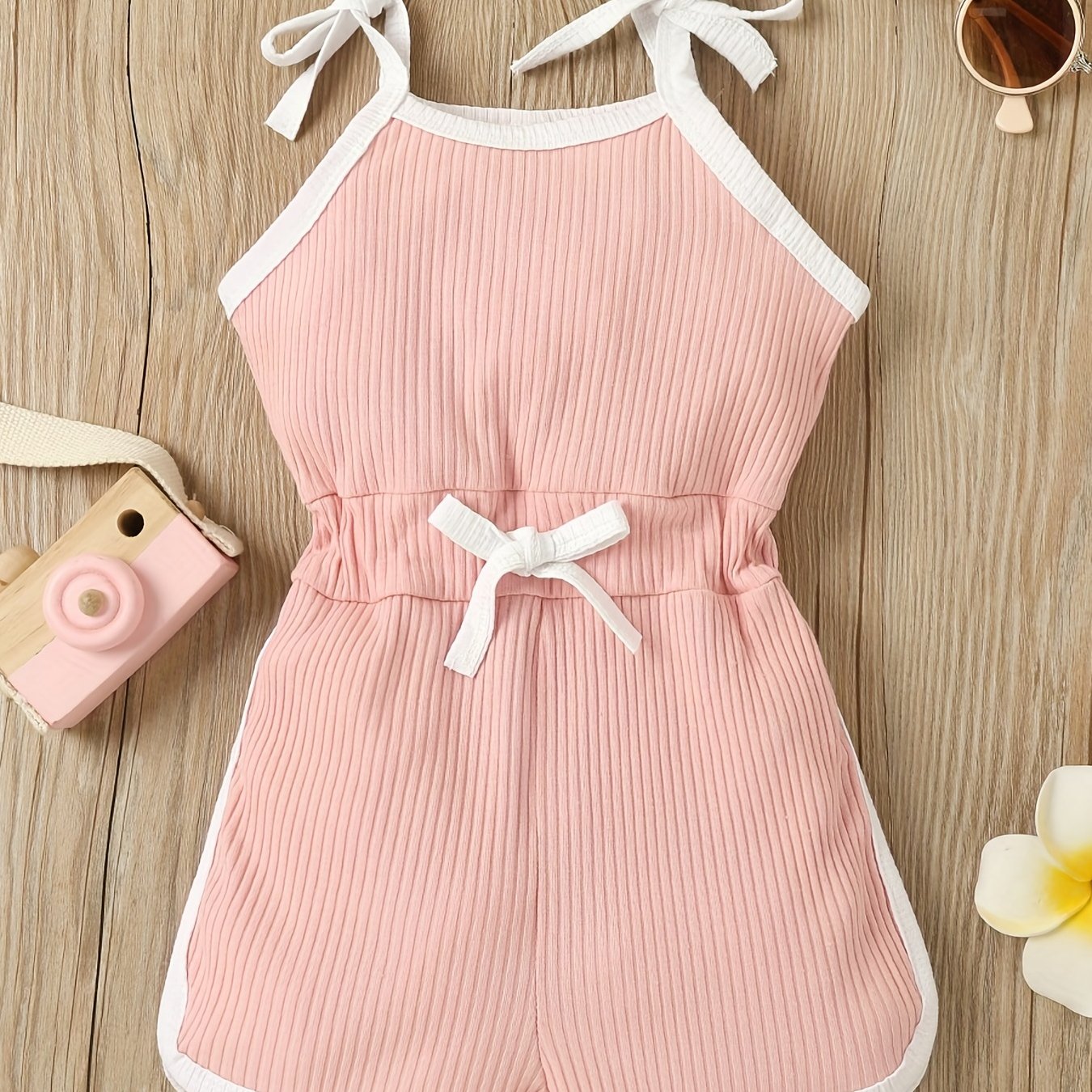 Toddler Girls Tie Shoulder Bow Cami Rompers