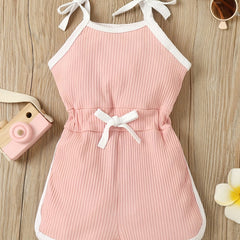 Toddler Girls Tie Shoulder Bow Cami Rompers