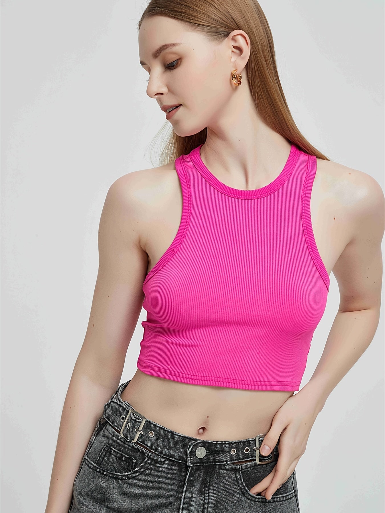 Moisture Wicking Crop Tank Tops Sleeveless Fitness Workout Sports Tops