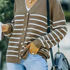 Stripe Print Button Up Long Sleeve Cardigan