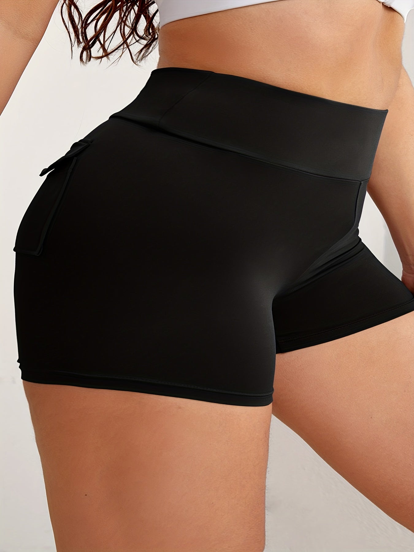 Sports Shorts Women's Plus Solid High Rise Medium Stretch Skinny Fitne