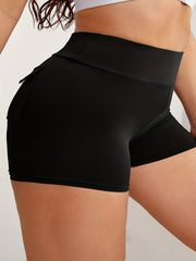 Sports Shorts Women's Plus Solid High Rise Medium Stretch Skinny Fitne