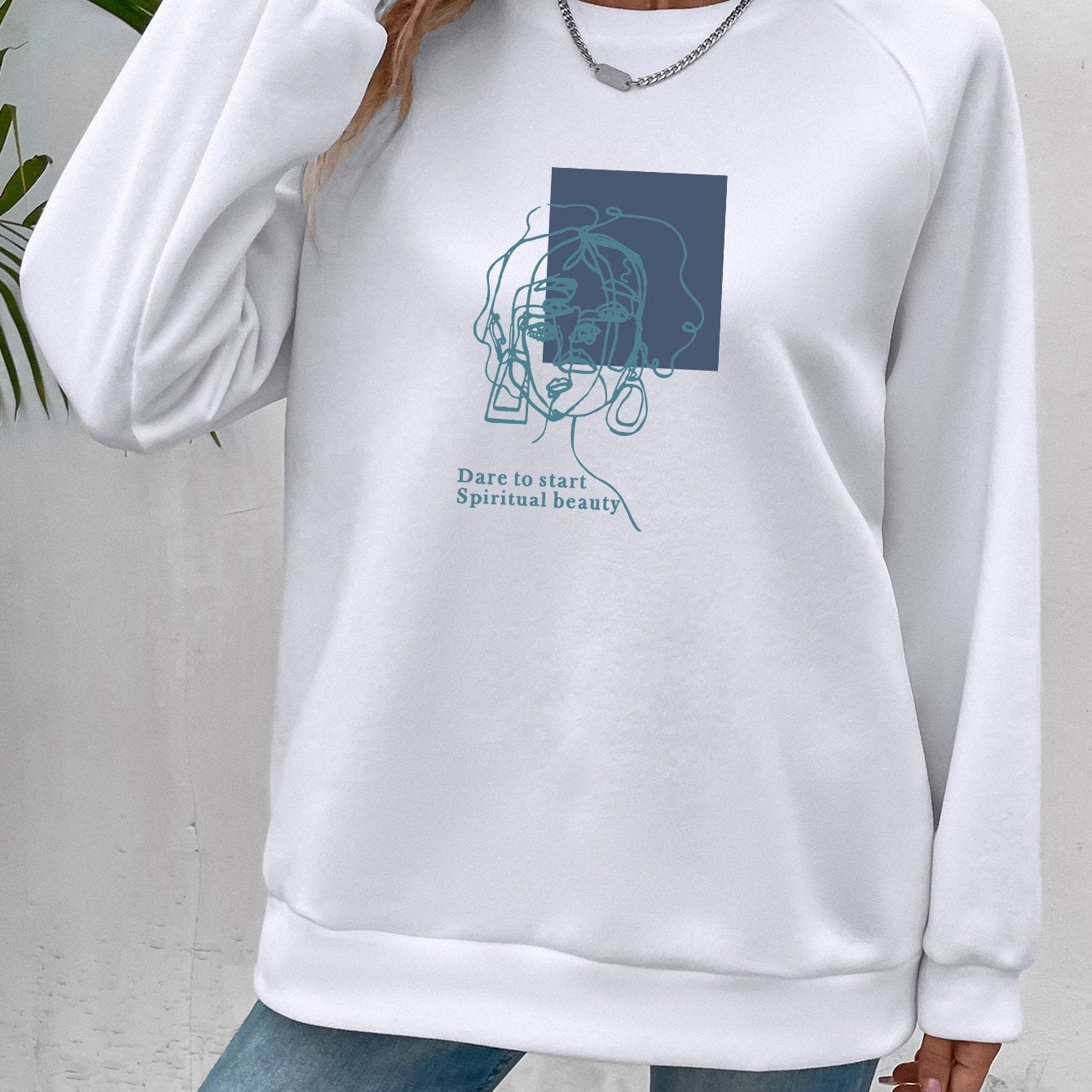Graphic Print Sweatshirt Casual Long Sleeve Crew Neck for Spring/Fall