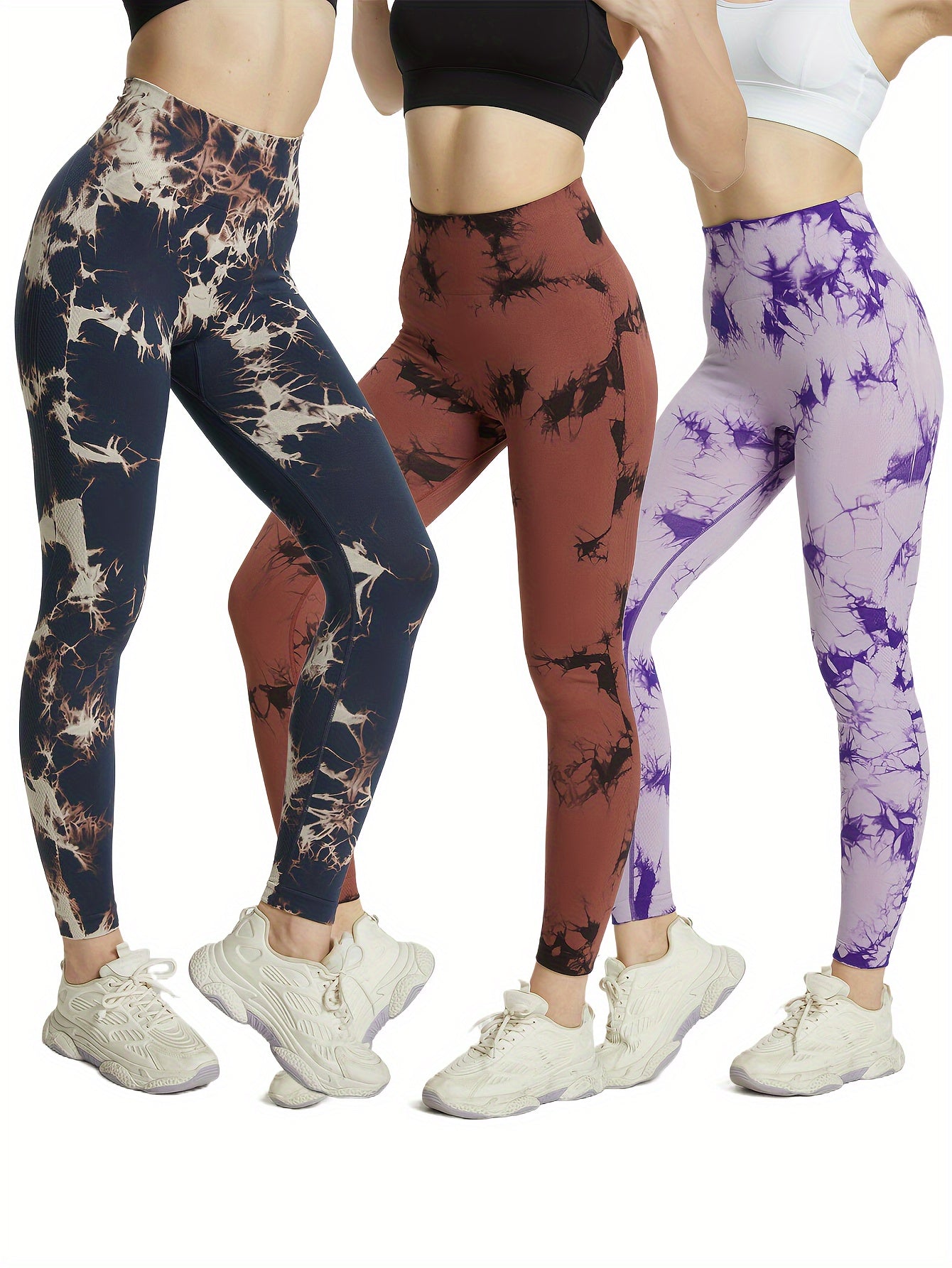 3pcs Tie Dye Yoga Pants High Stretch Leggings