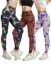 3pcs Tie Dye Yoga Pants High Stretch Leggings