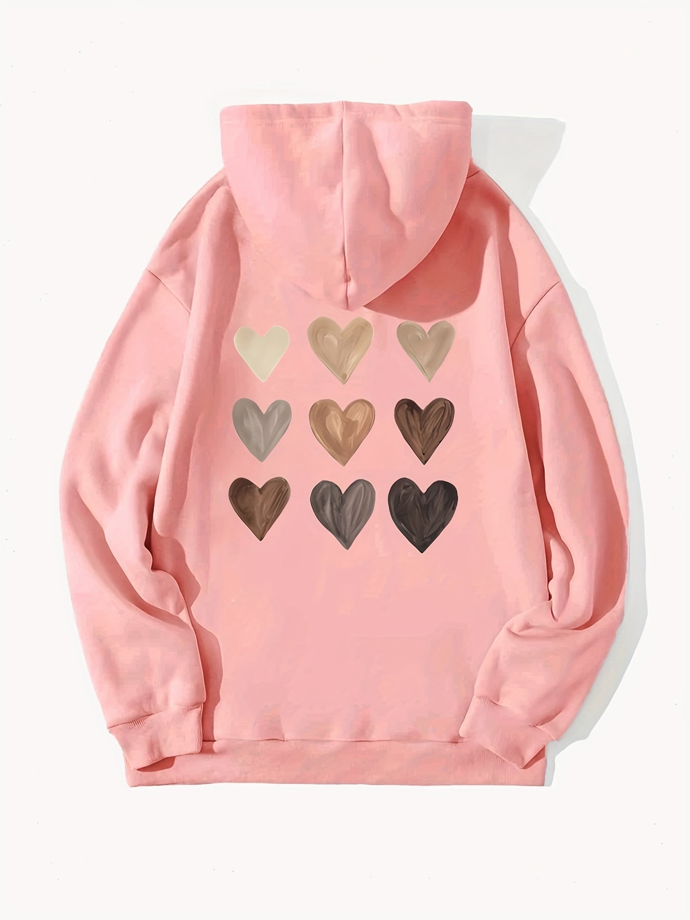 Hearts Print Hoodie Long Sleeve Casual Sweatshirt Women's Clothing