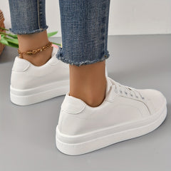 Women's Platform Sneakers Lace Up Solid Flat Shoes