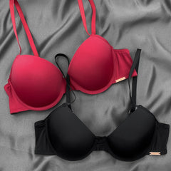 2pcs Solid T Shirt Bras Comfy & Breathable Push Up Bra Women's Lingerie