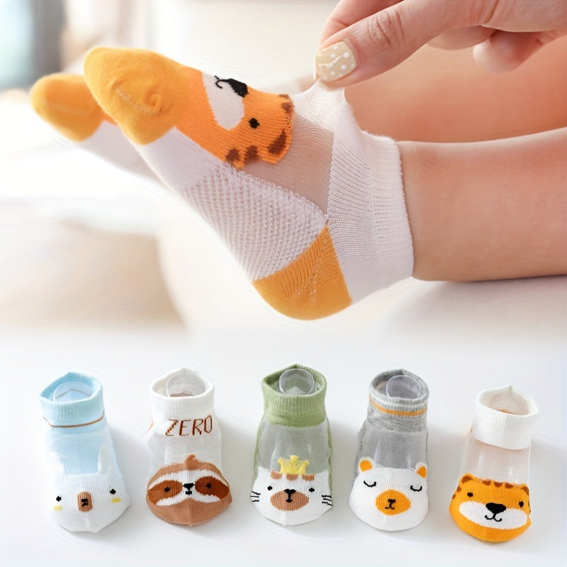 5 Pairs Kids Cartoon Animal Print Low Cut Ankle Socks