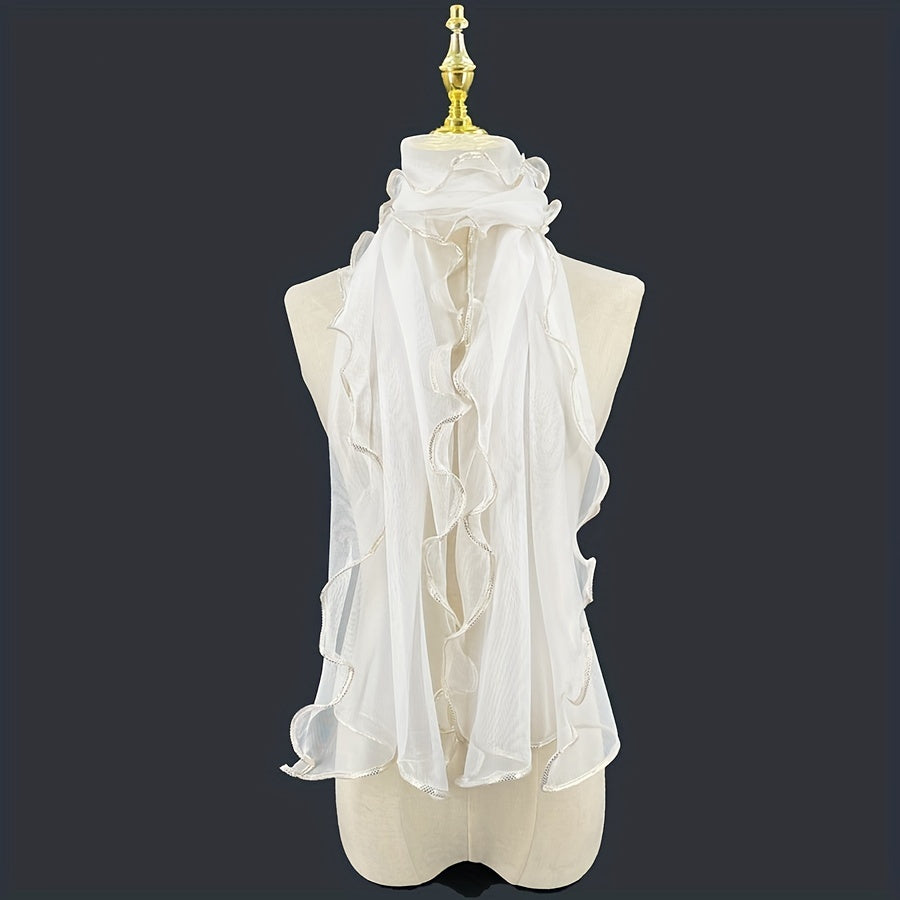 Boho Scarf Golden Striped Ruffle Shape Wrap Edge Elastic Scarf