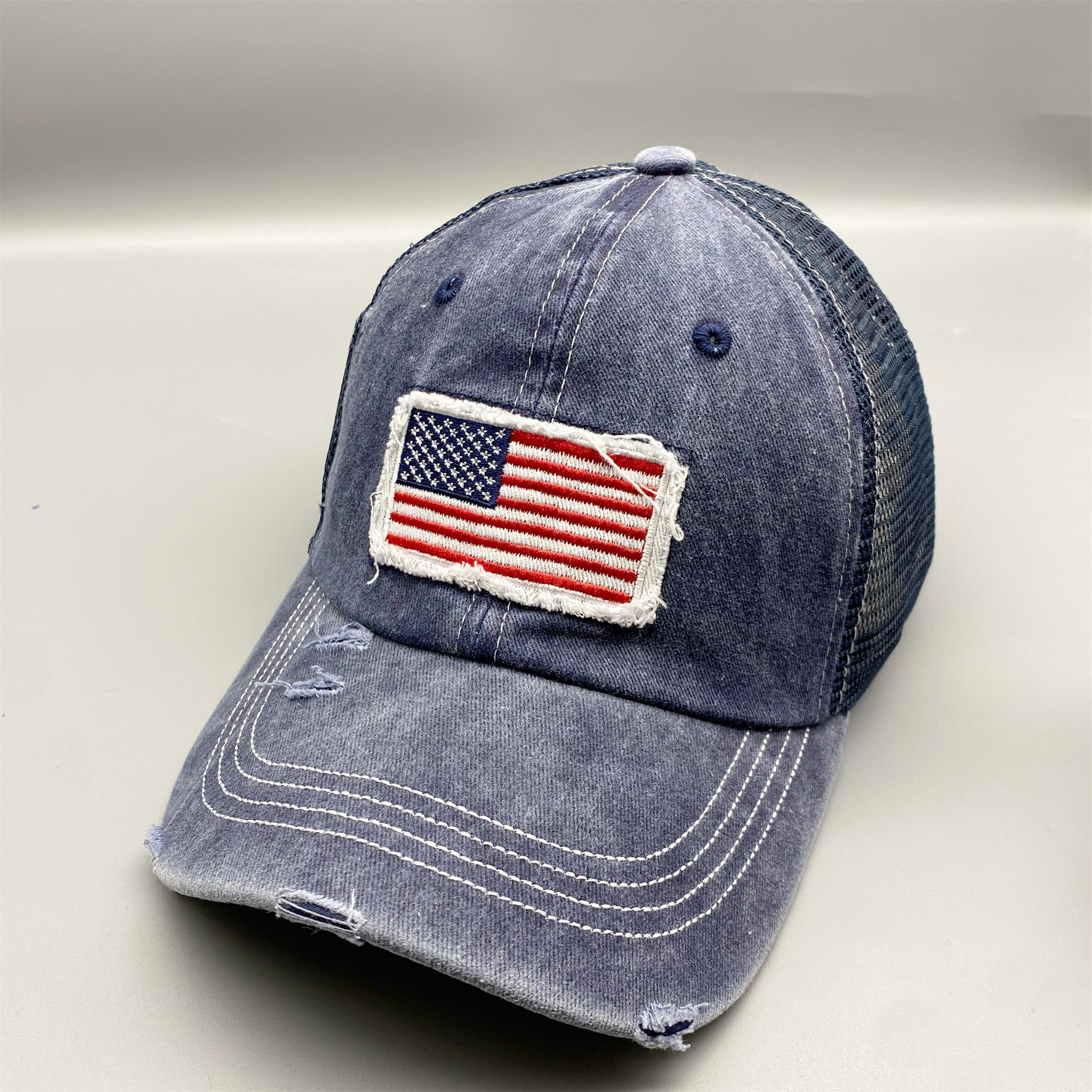 Retro Flag Embroidered Baseball Mesh Cap Unisex Sunscreen Breathable Hat