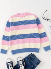 Girls' Plush Long Sleeve Knitted Sweater