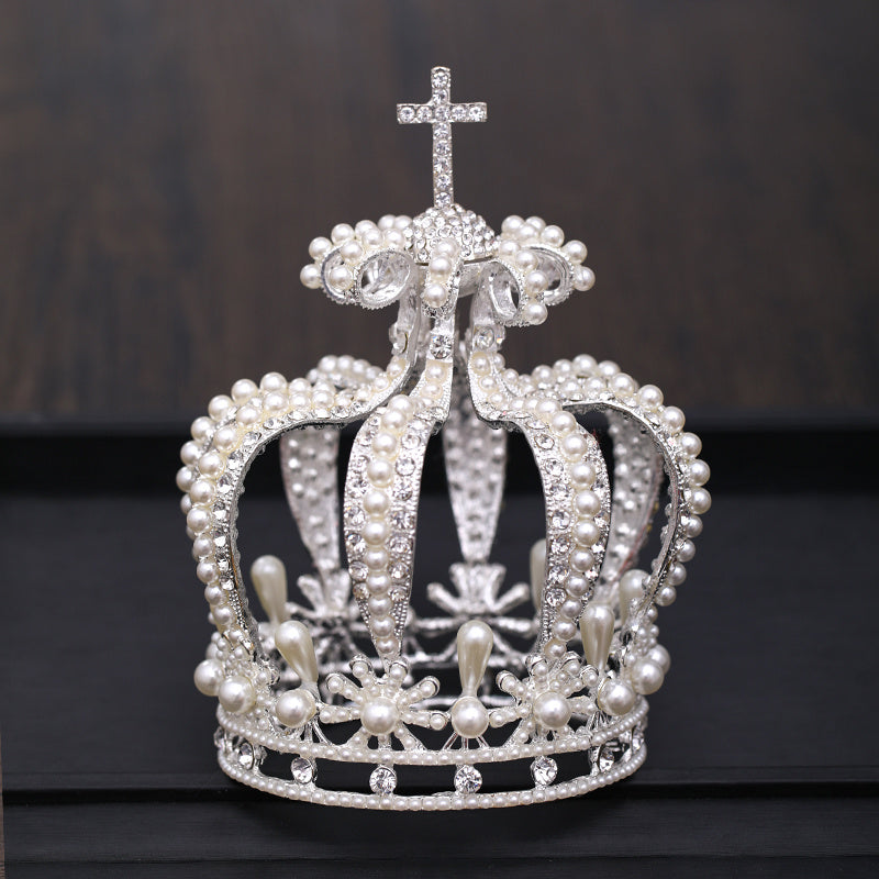 Baroque Crystal Faux Pearl Crown Tiara Women Wedding Hair Accessories