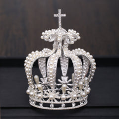 Baroque Crystal Faux Pearl Crown Tiara Women Wedding Hair Accessories
