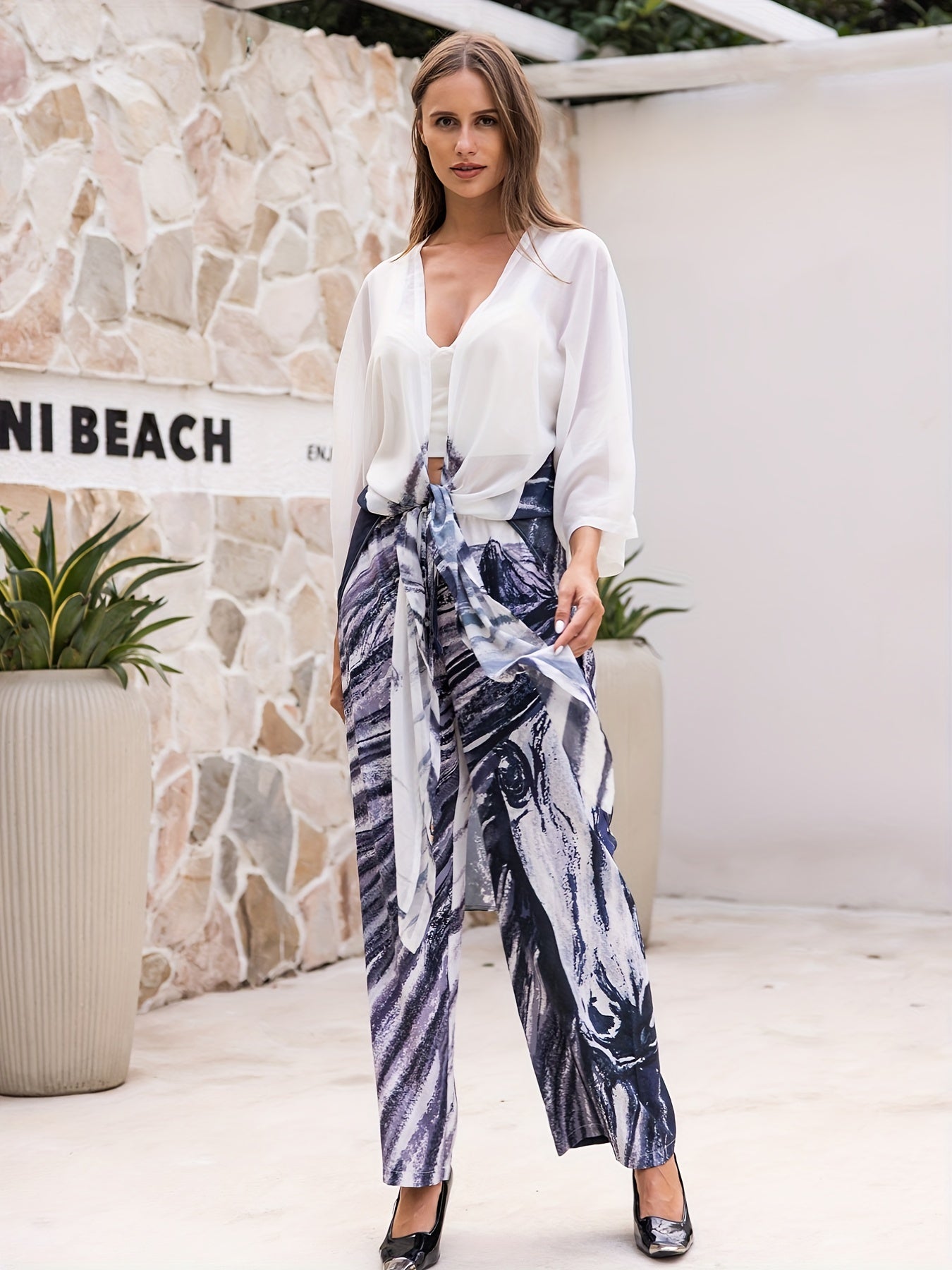 Animal Print Swimsuit Set with Sheer Cover Up Shirt