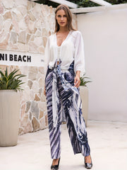 Animal Print Swimsuit Set with Sheer Cover Up Shirt