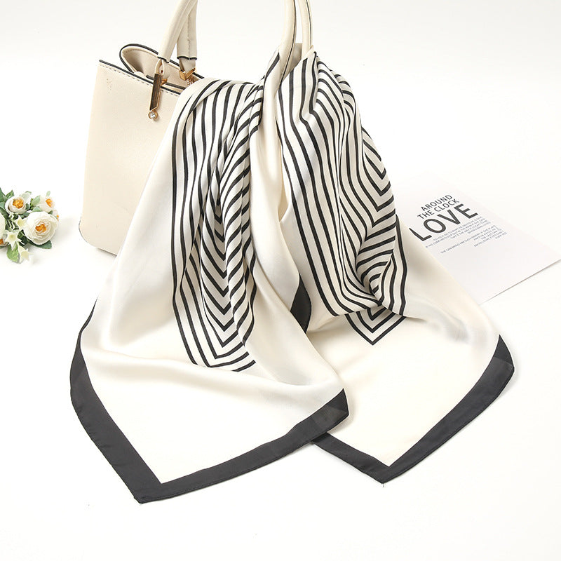 70cm Geometric Stripe Print Square Scarf Neckerchief Bandana Satin Head Scarf