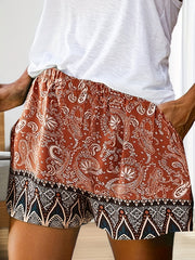 Boho Style Elastic Waist All Over Print Shorts