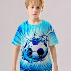 Boys Football Water 3D Print T-shirt Kids Casual Top