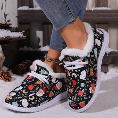 Christmas Style Snow Boots Santa Bunny Moon Pattern Plush Comfort Flats