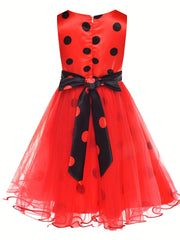 Girls' Ladybug Costume Polka Dot Sleeveless TuTu Dress Halloween Party Outfit