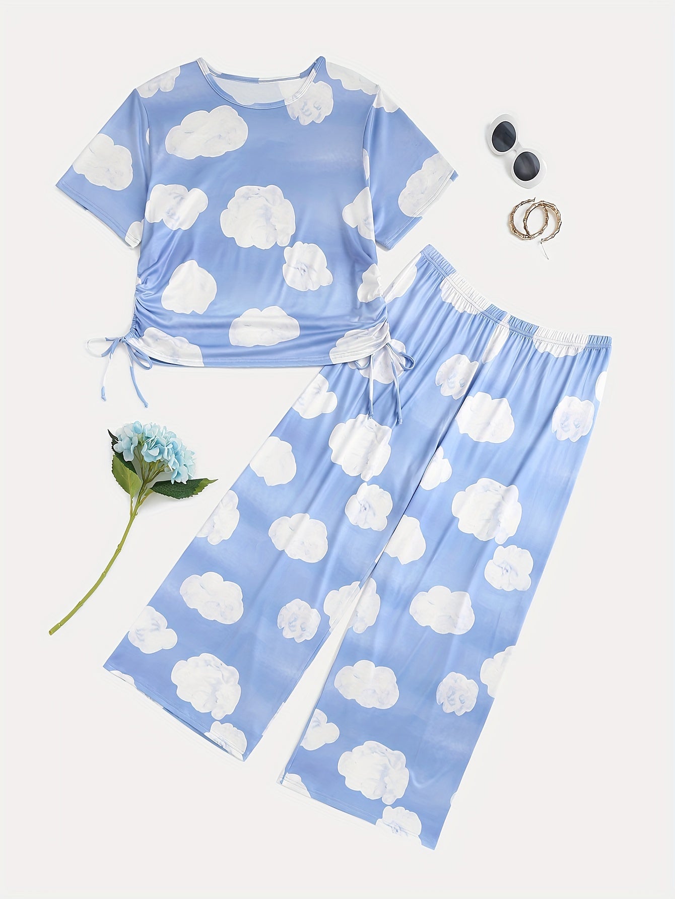 Cloud Pattern Lace Up Pajama Set
