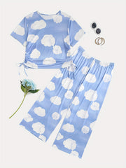 Cloud Pattern Lace Up Pajama Set
