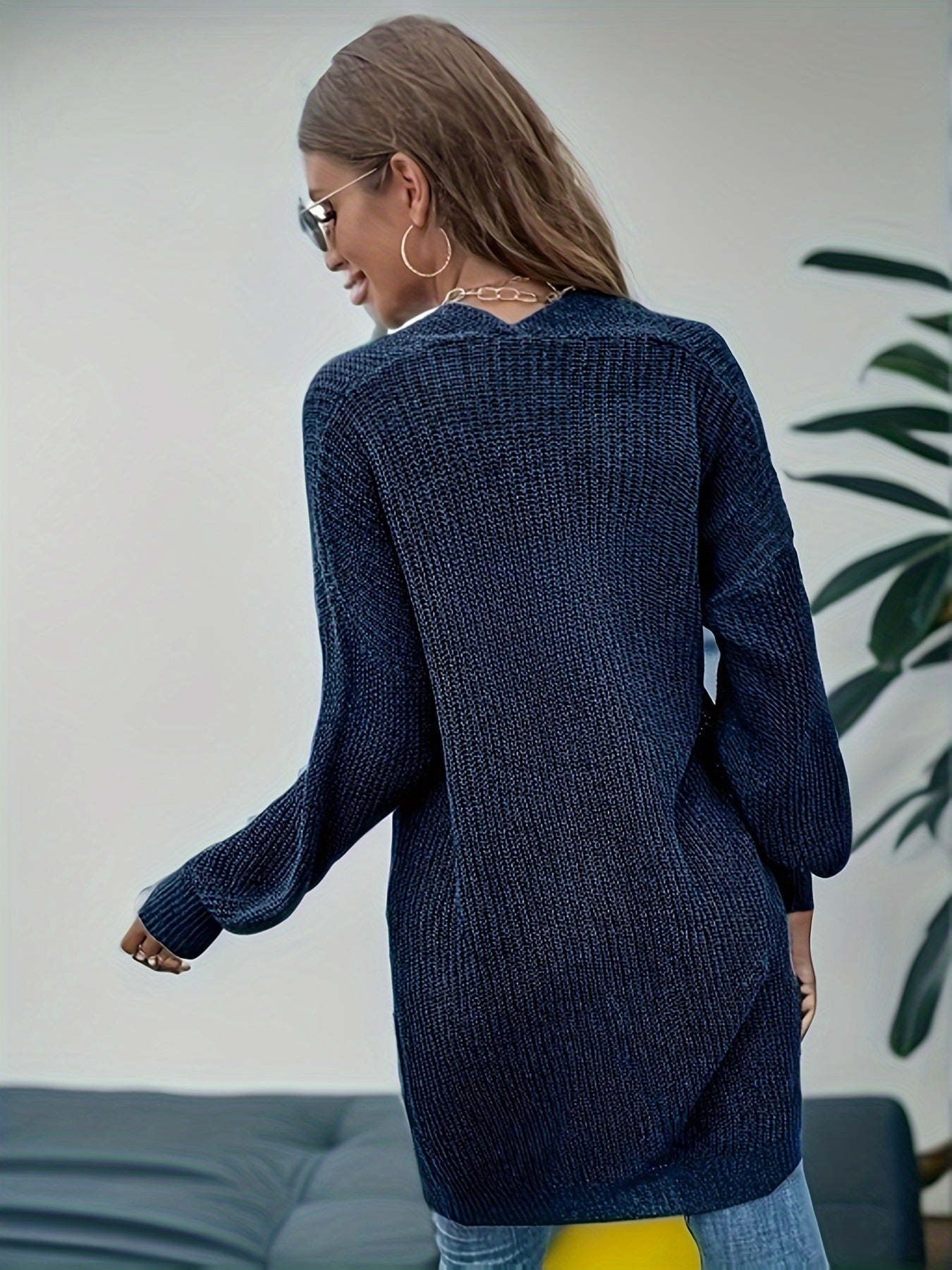 Casual Cardigan Women's Plus Solid Long Sleeve Open Front Sweater