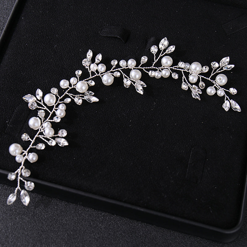 Silvery Faux Pearl Wedding Headband Crystal Hairband For Bride
