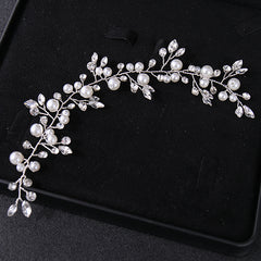 Silvery Faux Pearl Wedding Headband Crystal Hairband For Bride