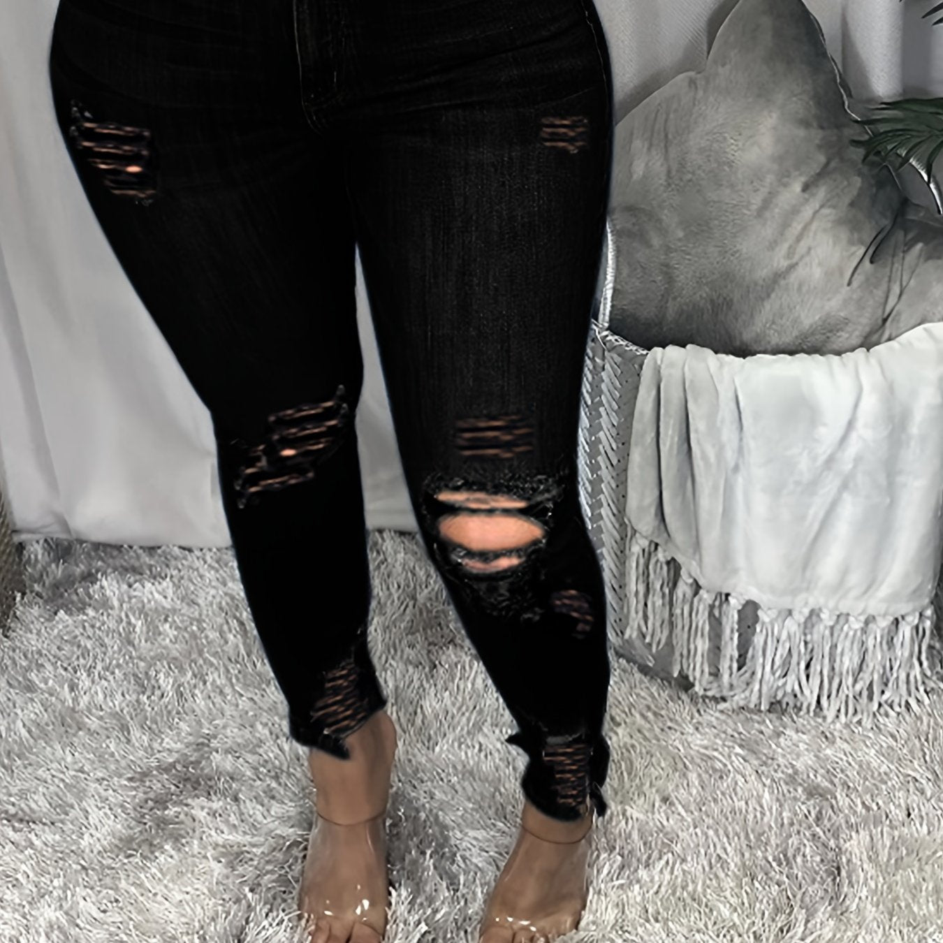 High Waist Ripped Leggings Stretchy Denim Jeans