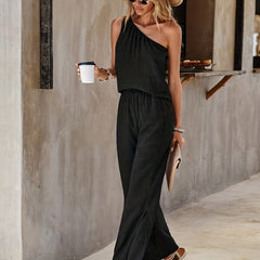 One Shoulder Sleeveless Top & Wide Leg Pants Set