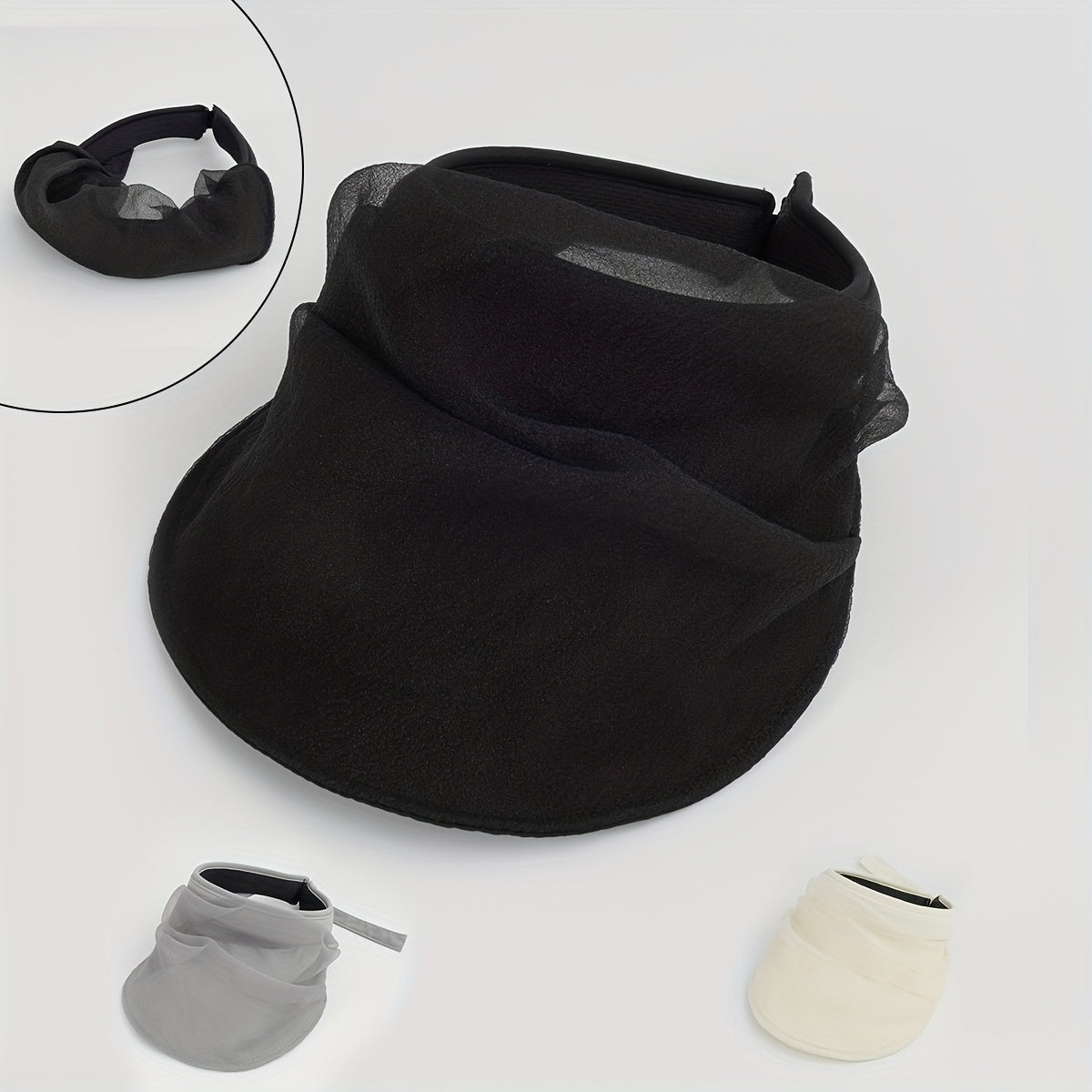 Double Layer Lace Visor Hat Solid UV Protection Ponytail Sun Hat For Women