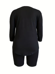 Women's Plus Abstract Figure Print Tee & Shorts Set