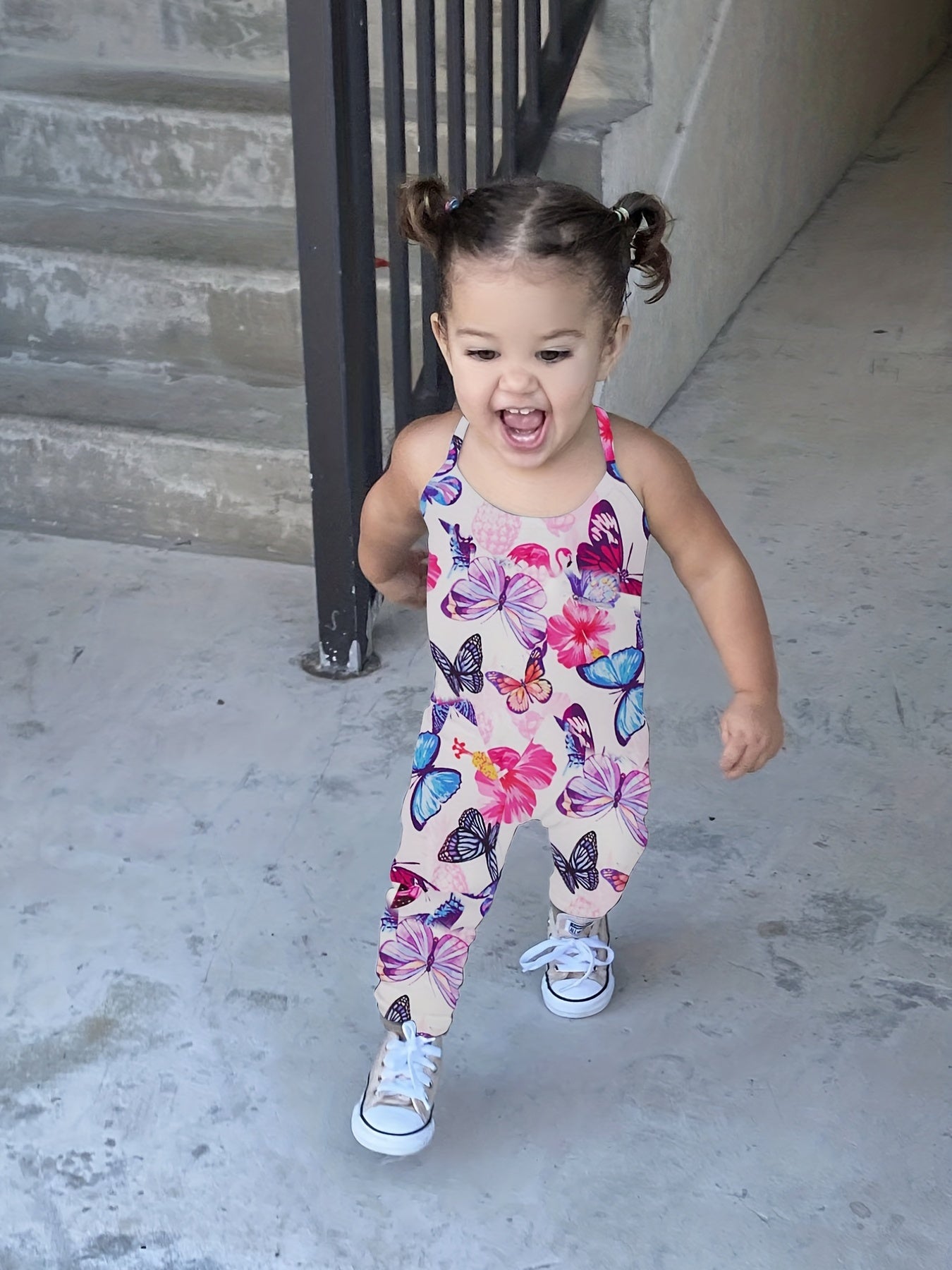 Toddler Girls Butterfly Graphic Cami Rompers Jumpsuits