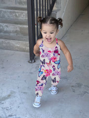 Toddler Girls Butterfly Graphic Cami Rompers Jumpsuits
