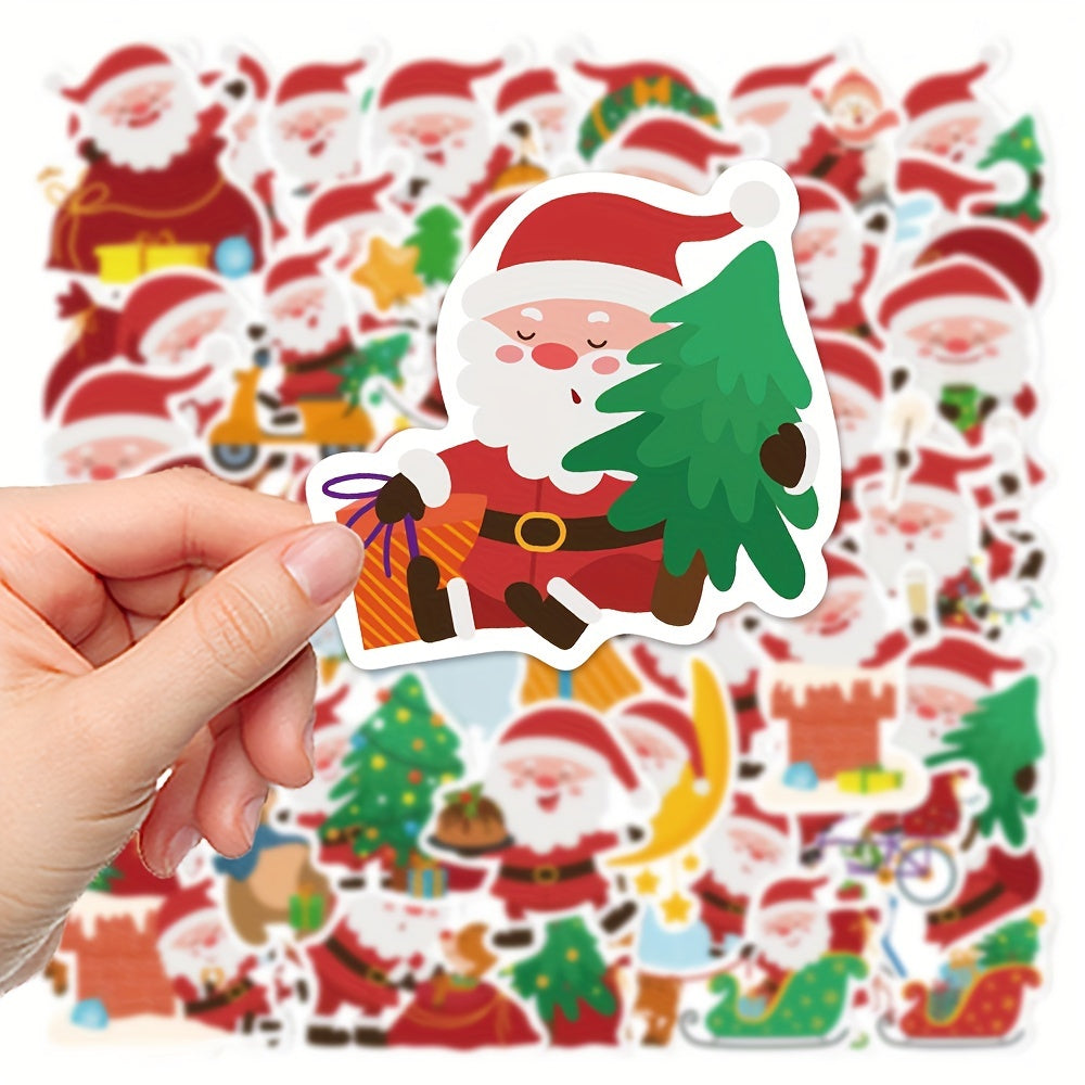 50pcs Santa Stickers Waterproof Christmas Gift for Laptop Journal Computer