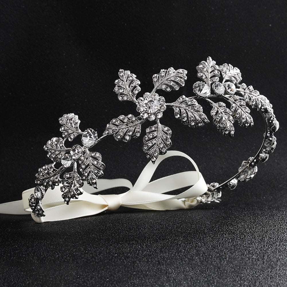 Silver Flower Headband Leaf Bridal Hairband Crown