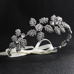 Silver Flower Headband Leaf Bridal Hairband Crown